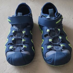 Size 1M Merrell H2O Hiker Sport Navy Blue  Leather  Hook & Loop Boy Sandals
